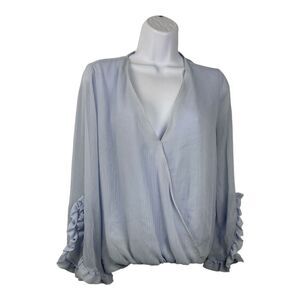 Zara Basic Top Womens XS Fairycore Coquette Sheer Ruffles‎ Wrap Balloon Waist